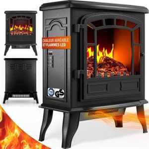 DEUBA&reg; Chemin&eacute;e &eacute;lectrique effet flamme 2000 W 2 niveaux &eacute;lectrique soufflerie radiateur chauffant LED chemin&eacute;e d&eacute;coration noir