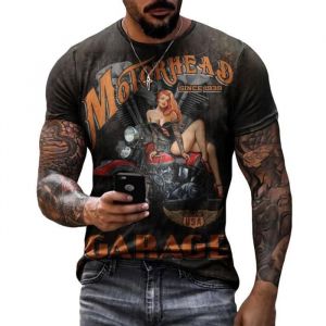 Tee Shirt Homme - 3D Moto Vintage tshirt Homme Manche Courte - R&eacute;tro Biker - Noir