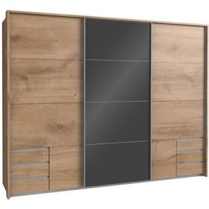 Armoire &agrave; portes coulissantes en Imitation ch&ecirc;ne poutre - L270 x H210 x P65 cm