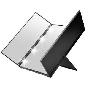 Miroir de Maquillage Portable écran tactile  LED luminosité réglable Miroir pliant à 3 faces Noir