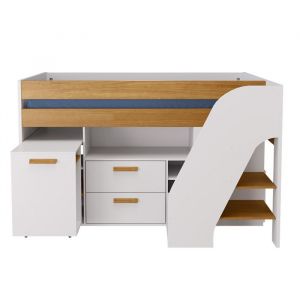 Lit mi-hauteur combin&eacute; avec bureau Sahara   Blanc et noisette 90x200 cm