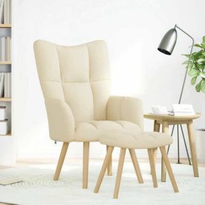 BEST-HOME Fauteuil de qualit&eacute; (Taille unique)Pour Salon/S&eacute;jour - Chaise de relaxation avec repose-pied Cr&egrave;me Tissu1parcel8221