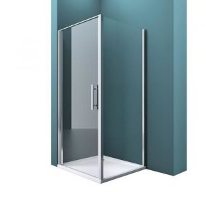 Mai & Mai Cabine de douche en angle 100x80 paroi de douche avec porte pivotante verre transparent avec cadre R36