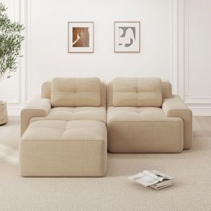 Canap&eacute; modulable d&eacute;soss&eacute; canap&eacute; 2 places en velours c&ocirc;tel&eacute; avec pouf canap&eacute; nuage avec accoudoirs larges aucun assemblage (beige)