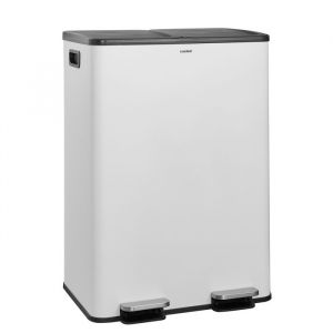 CASABEL Poubelle Tri Sélectif 60 L Double Compartiment 2x30L Acier INOX Blanc Rectangulaire à Pédales Anti Traces ni Odeurs