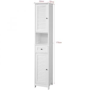 Viyiduo® Meuble Colonne de Salle de Bain avec 6 Niveaux(2 Portes à Persienne) BLANC - H170cm - Armoire desall de bain Contemporain