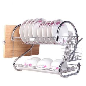 Égouttoir à Vaisselle Inox 2 Etages avec Bac Amovible Panier à Vaisselle Pour Cuisine Maison StyleB