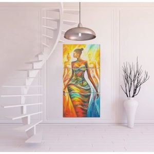 Lot de 3 tableaux sur toile - femme africaine abstrait - 35x50 Sans cadre
