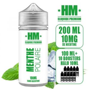 E-liquide 200ML saveur MENTHE POLAIRE en 10MG de nicotine (e-liquide id : PRD54) - (1x100ML + 10 Boosters de nicotine)