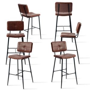 MEUBLES COSY Lot de 6 Tabourets de Bar Chaises Haute avec Dossier et Repose-Pied Simili cuir en Marron Style Rétro vintage