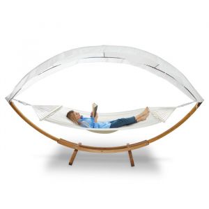 Clanmacy Hamac avec Support - Design - Blanc - 210x150 cm Structure Extérieure en Bois massif Charge 200KG - coto HAMAC