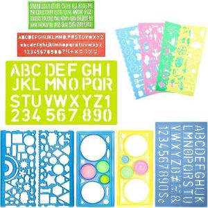 12 Pi&egrave;ces Regle Normographe Lettre et Chiffre Pochoir Alphabet Stencil Letter Pochoir en Plastique Normographe Geographie Regle