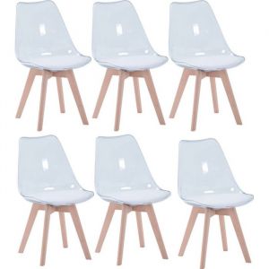 BenyLed Lot de 6 Chaises de Salle à Manger Chaises dappoint en Acrylique Transparent Avec Coussin de Siège en PU (Blanc)