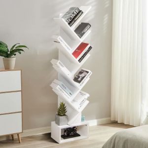 GIANTEX Bibliothèque sur Pied à 10 Niveaux avec Tiroir AmovibleÉtagère en Forme Arbre en BoisMeuble Rangement38x20x1495