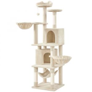 Yaheetech Arbre à Chat Géant Hauteur 175 cm avec 2 Plate-Formes Perchés 2 Paniers 2 Condos en Peluche Cordes en Sisal Beige