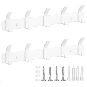 Porte Manteau Mural Lot De 2 Patères Porte Manteaux Crochet Mural Antirouille Avec 5 Crochets Pour Cuisine Salle De Bain - Blanc