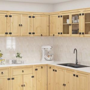 Moderne Meuble bas de rangement cuisine - Armoire de cuisine avec &eacute;tag&egrave;re avec porte Miel 80x80x60cm Pin massif @FR6111318