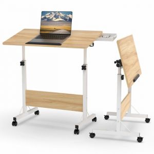 Table de Bureau Pliante Table de lit Réglable en Hauteur 80x40x65-88 cm Bureau pour Ordinateur Portable avec RouletteBois