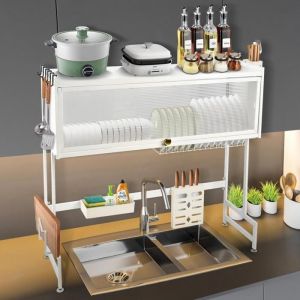 MIPAN.&Eacute;gouttoir &agrave; Vaisselle &agrave; 2 &eacute;tages au-Dessus de l&eacute;vier -Porte-ustensiles - &Eacute;vier de Cuisine - Acier - 85x77x28cm - Blanc