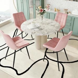 MIPAN.Lot de 4 Chaise Salle &agrave; Manger en Tissu  - Chaise de  Restaurant Moderne  - Pour Salon avec Pieds en M&eacute;tal  - Rose