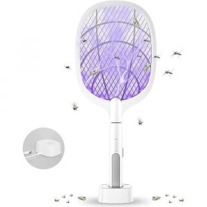Raquette Anti Moustique lampe anti moustique ABURNUDREY avec Base de Chargement Contre Moustiques Mouches Insectes Volants