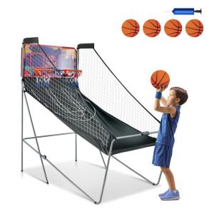 COSTWAY Jeu de Basketball Arcade Double Shootout Double Panier Compteur Electronique avec 4 Ballons1 Pompe Panier de Basket Violet