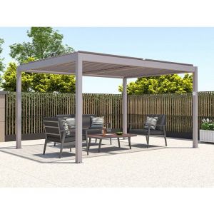 Pergola bioclimatique autoportante électrique taupe en aluminium avec lames orientables 12 m² - AMADORA