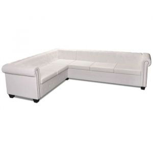 Canapé dangle - Chesterfield - 6 places - Cuir artificiel - Blanc - Confort moelleux