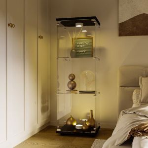 Vitrine en Verre Led Vitrine de collection avec serrure 1 portes 3 étages Vitrine en verre pour collection Noir