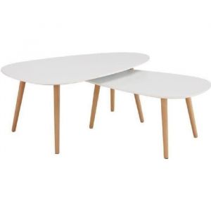 KIVI Lot de 2 tables basses gigognes scandinave blanc laqu&eacute; mat - L 98 x l 61 et L 88 x l 48 cm