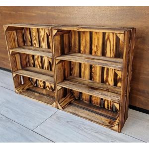 Caisse bois - PYXIDAS - &eacute;tag&egrave;re Courte - 50x40x15 cm - Lot de 2 - Effet br&ucirc;l&eacute;