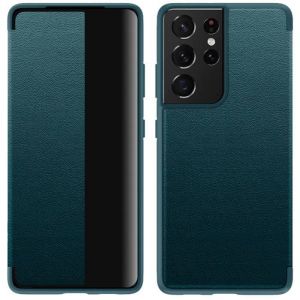Coque Galaxy S21 UltraHousse Miroir Clear View Étui à Rabat Cuir Antichoc Case Cove pour Samsung Galaxy S21 Ultra 6.8 (Vert)