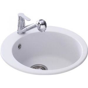 Évier rond en granit blanc Aquasanita CLARIS 1 bac Ø505 - A encastrer - 50 cm