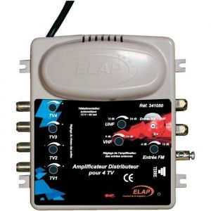 Amplificateur distributeur TV et FM - ELAP - 2 entr&eacute;es/4 sorties - Noir - Professionnel