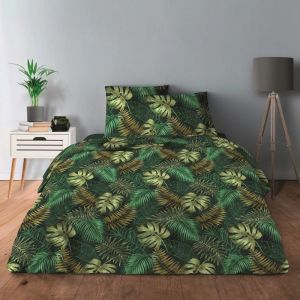 HOME DECO - Housse de couette 240 x 260 cm + 2 Taies doreiller 65 x 65 cm - TROPICAL VERT