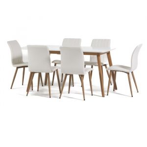 Set repas - RUBEN - Table extensible - 6 chaises TANIA - Similicuir - Design scandinave