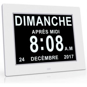 Horloge Calendrier - Auto Dimming pour Les Personnes &Acirc;g&eacute;es / Alzheimer et les enfants -Blanc