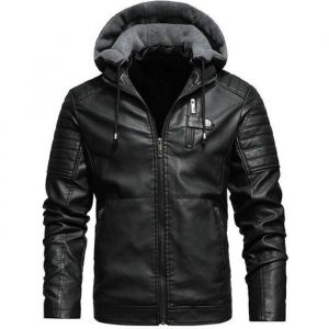Blouson Homme Hiver Simili cuir Doubl&eacute;e polaire A capuche amovible - INSFITY - Chaud