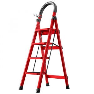 Seven Comfort Escabeau - 4 marches - Acier - Pliant - 61&times;45&times;118cm(L-L-H)-Charge maximale 150 kg - Rouge