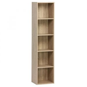 Biblioth&egrave;que Etag&egrave;re cube &agrave; 5 niveaux meuble de rangement coloris effet bois naturel-Longueur 30 x Largeur 24 x Hauteur 132 cm