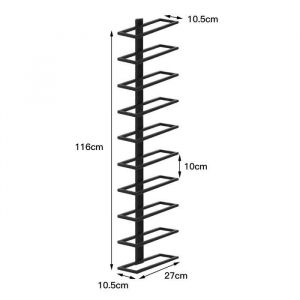 Range bouteille mural en m&eacute;talique 10 &eacute;tag&egrave;re &agrave; vin noir - MEUBLE RANGE - 116x27x10.5cm