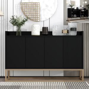 Buffet noir 4 portes avec étagères réglables meuble salon moderne bahut bois métal 120x30x80 cm pour entrée ou séjour