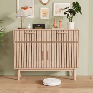 Buffet - Buffet Bas - 100x35x80 cm - 2 portes 2 tiroirs - Style scandinave moderne