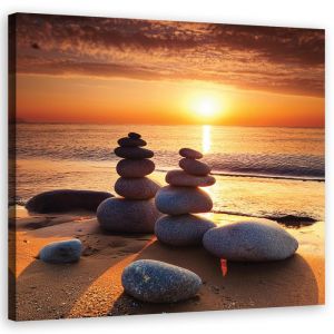 Tableau sur toile Coucher de soleil Pierres zen tableau sur toile décorative - FEEBY - 30x30 cm