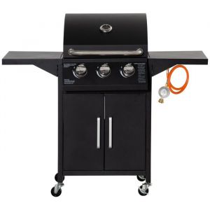 Barbecue à Gaz avec 3 Brûleurs9KWChariot de BBQ MobileGrille en AcierTablettes LatéralesTuyaux121x55x109cm