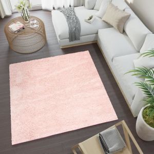 TAPISO Tapis Salon Shaggy Carré Poil Long ESSENCE Rose Uni Polypropylène Intérieur 120x120 cm