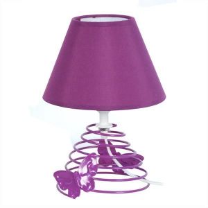 PAPILLON T-Lampe de chevet conique métal violet Abat-jour: empire tissu violet 1 ampoule E14 pop color P16xD16xH22cm