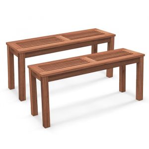 COSTWAY Lot de 2 Bancs de Jardin en Bois Massif Banc à Lattes 100 CM 4 Personnes Extérieur Intérieur pour Patio Terrasse Entrée