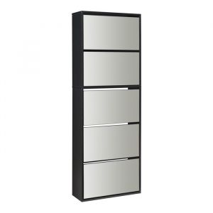 Meuble à chaussures Lund à 5 abattants avec miroir noir