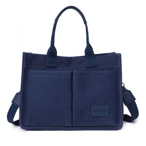 Sac fourre-tout en toile avec poignée – Sac messager de grande capacité sac à bandoulière multi-poches – Bleu